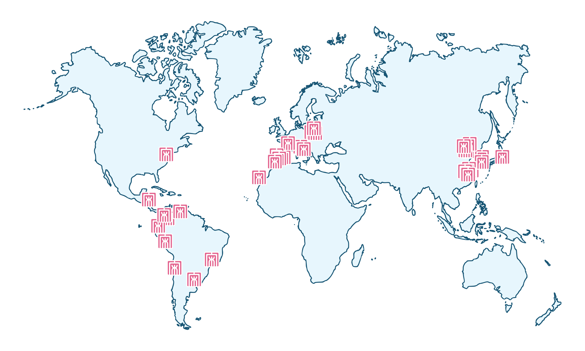 World map with marks of each student's country
